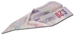 a £20 note paper plane