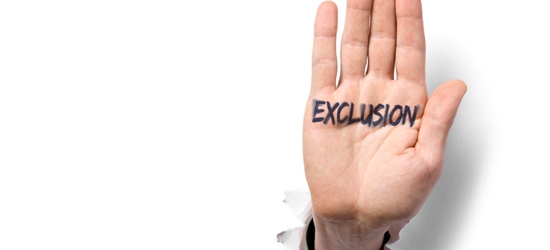 Hand with exclusion written on it